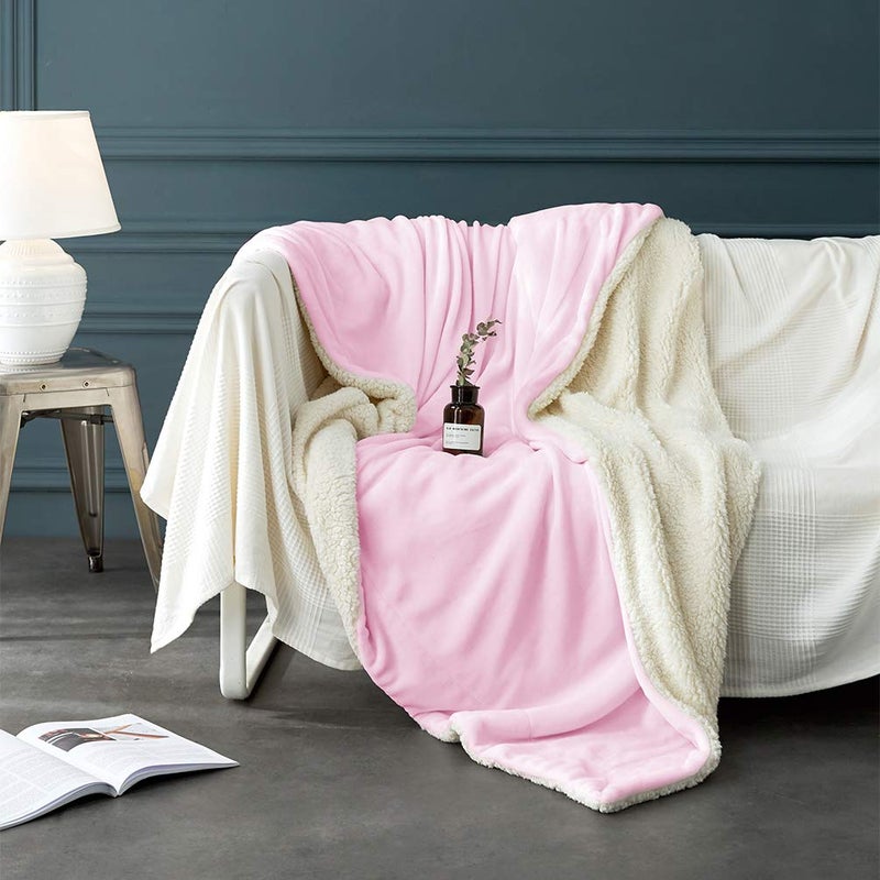 LBRO2M Sherpa Fleece Bed Blanket King Size Super Soft Fuzzy Plush Warm Cozy Fluffy Microfiber Couch Throw Velvet Double Reversible Luxurious Blankets,Pink - Image 3